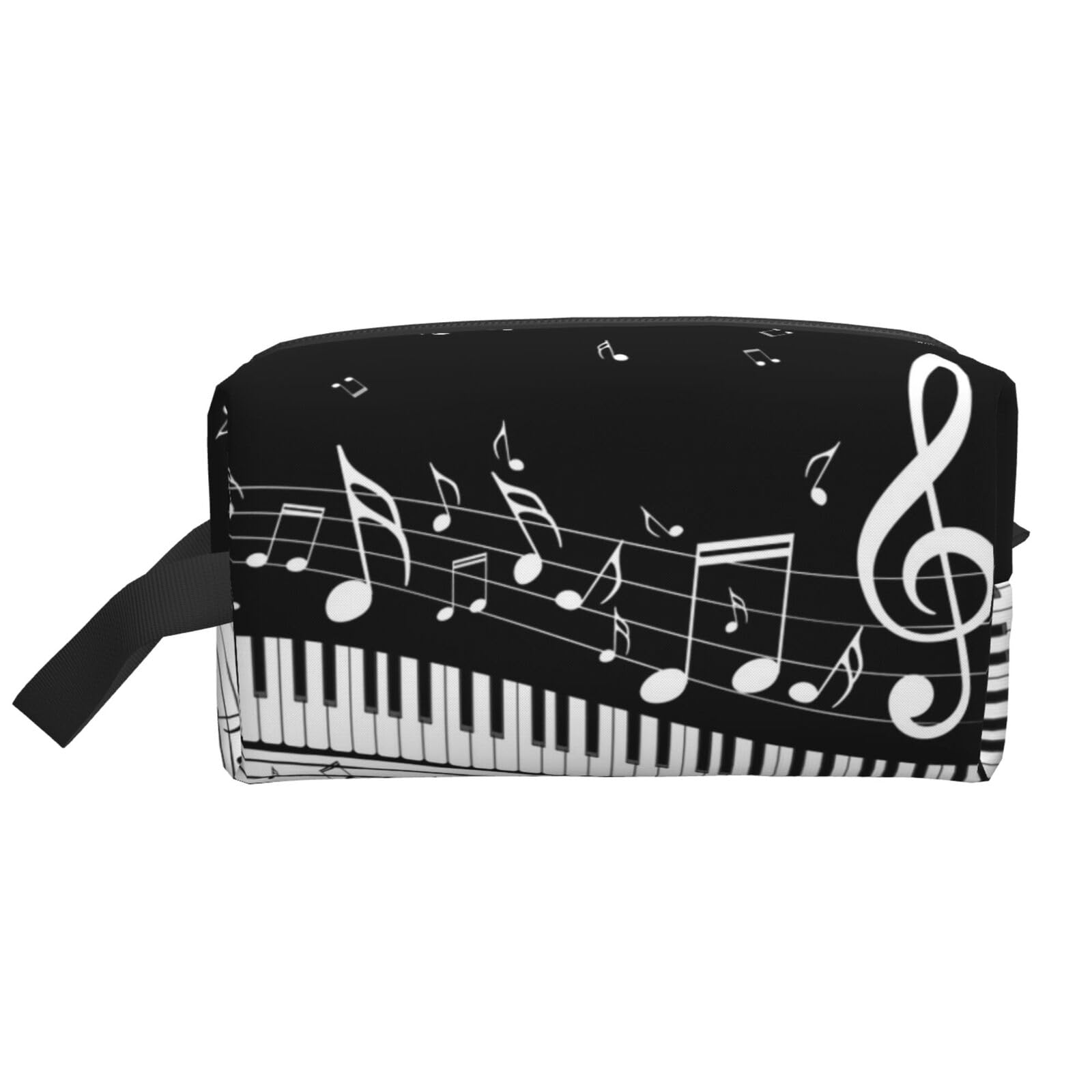 Ercgad Unisex White Piano Keys With Musical Notes Print Large Capacity Travel Toiletry Bag Cosmetic Pouch Daily Storage Makeup Case