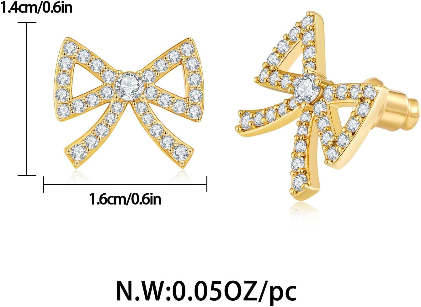 Gold Bow Stud Earrings For Women Cute CZ Rhinestone Pearl Bowknot Statement Earrings Dainty Bow Jewelry - Image 6