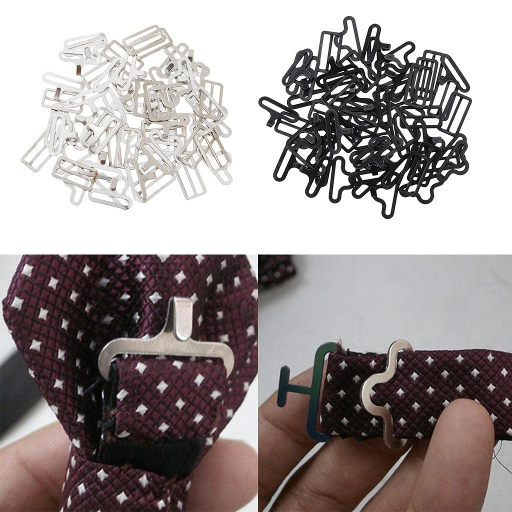 20 sets metal adjustable bow tie hardware clip set for necktie strap black