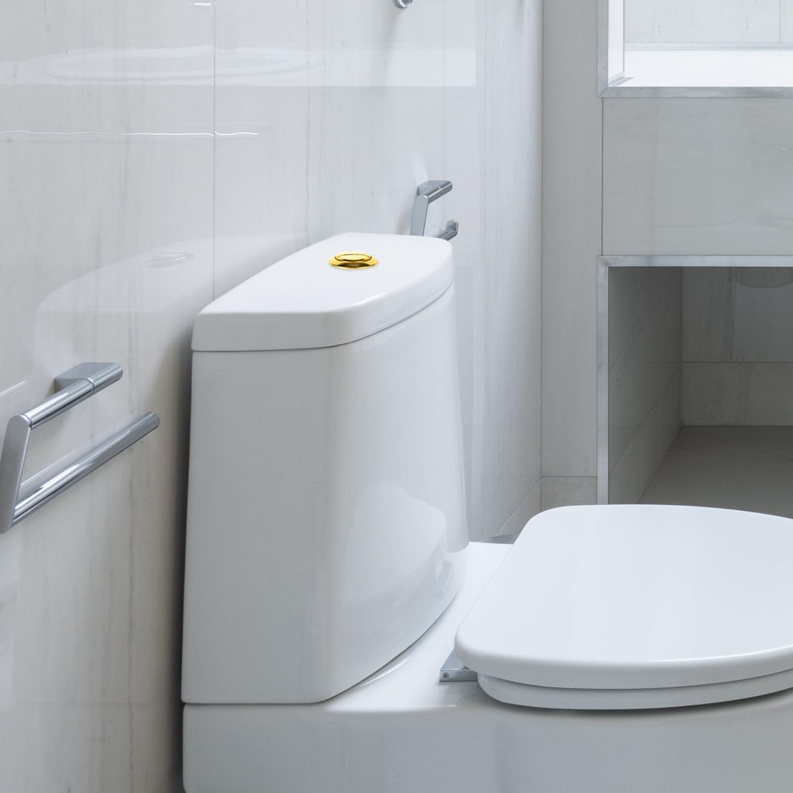 Botón de Doble Descarga para Cisterna de Inodoro, Plástico Dorado | Accesorio de Reemplazo Pulsador Doble, Pieza de Baño para Tapa de Tanque, Diseño