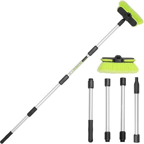 Cepillo de lavado de coche de 65 pulgadas (65.0 in), mango largo, cerdas suaves, fregona de limpieza con 4 lugares de mano, cepillos de lavado