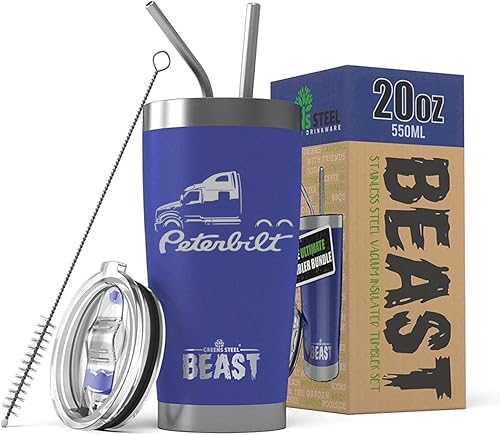 Miniatura 5 de Peterbilt 587 Semi Truck Beast - Vaso aislado de acero inoxidable de 30 onzas con tapa, 2 popotes, cepillo y caja de regalo, color rosa intenso