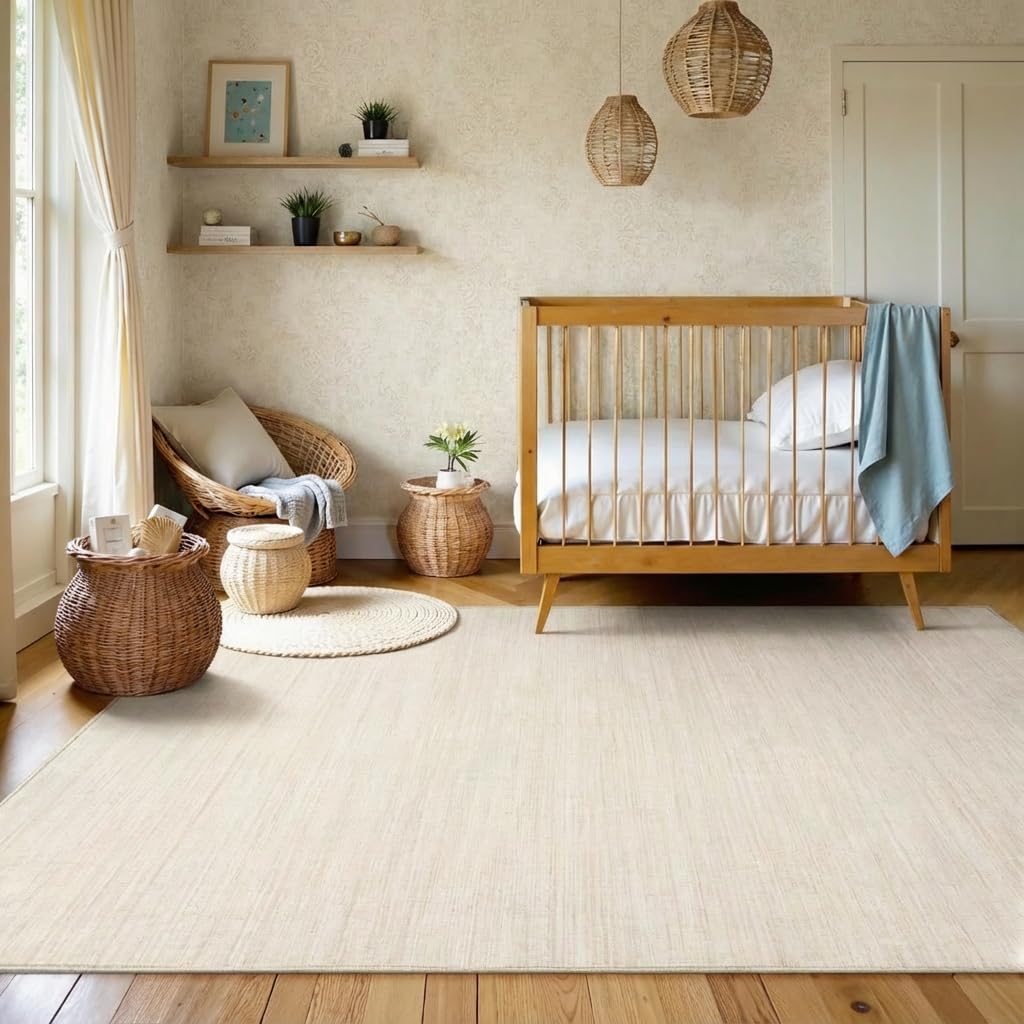 Garvee Large Rugs for Living Room 8x10 Washable Rug Modern Solid Color Print Accent Rug with Non Slip Backing, Low Pile Non Shedding Minimalist Floor Covering for Dining Room Nursery, Beige