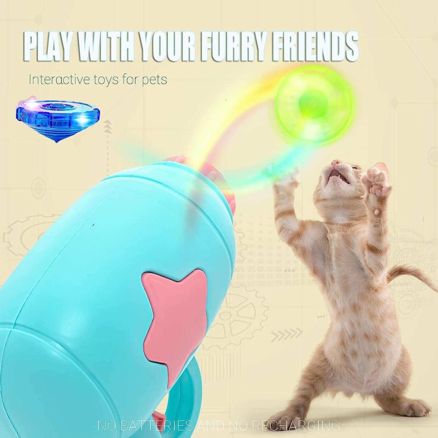 27 Piece Cat Fetch Toys, Interactive Flying Cat Toy with 25 Flying Propellers,1 Spinning Tops, Dog Cat Pet Tracks Chasing Toy for Cats (Blue)