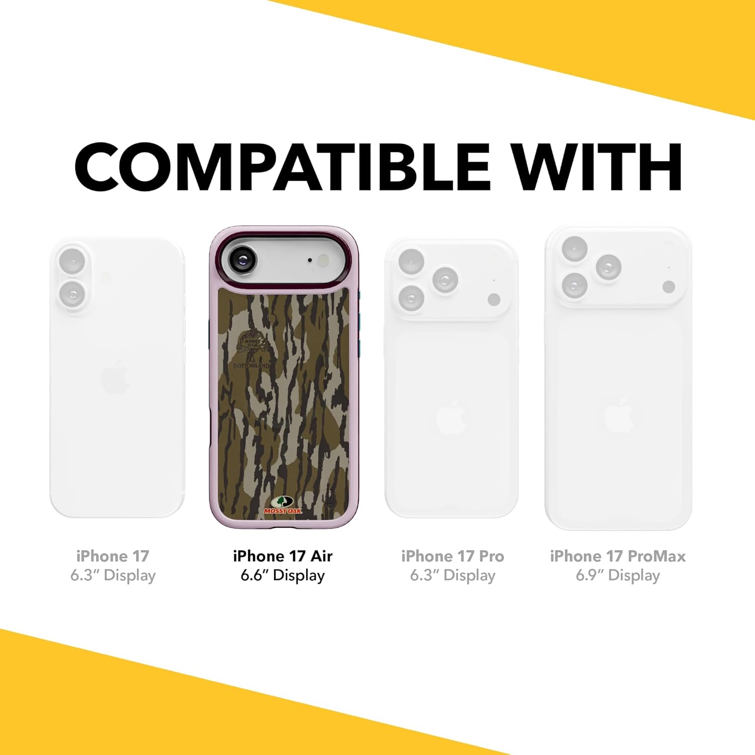 cellhelmet iPhone 17 Air Shockproof Protective Mossy Oak Bottomland Camo Case in Rose Quartz, MagSafe Compatible, 18-Foot Drop-Test Certified, Slim, Rugged, Raised Bezels & Lifetime Replacement