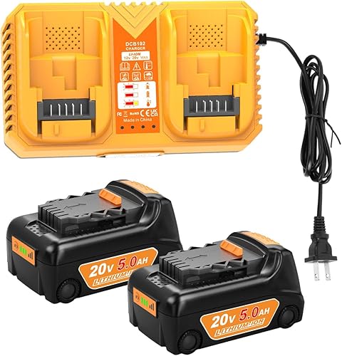 Paquete de 2 baterías de repuesto de 6.0Ah para batería Dewalt de 20 V con estación de cargador de batería DCB102