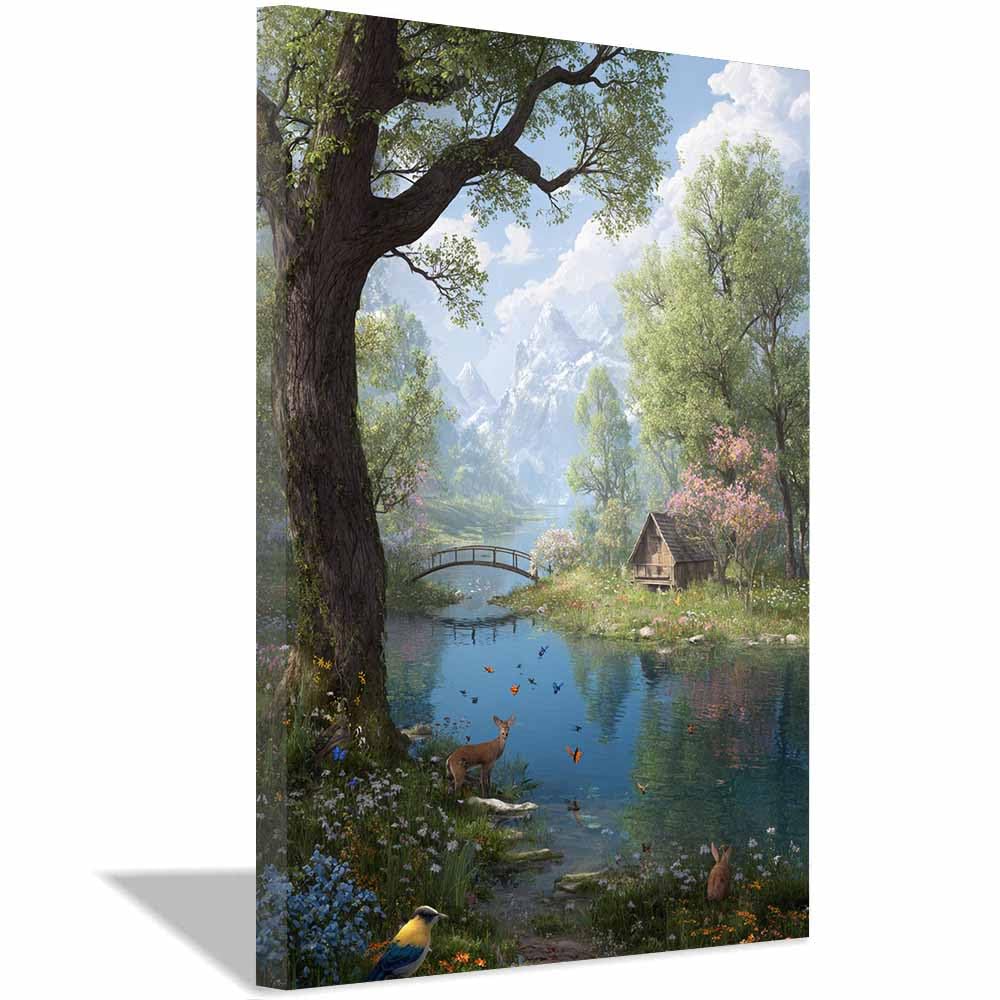 XENIOU Nature Wall Art Magical Forestss Lake artwork, wall decoration Living Room Bedroom Hallway Stairs Decoration(Multicolor)-20x30cm Framed