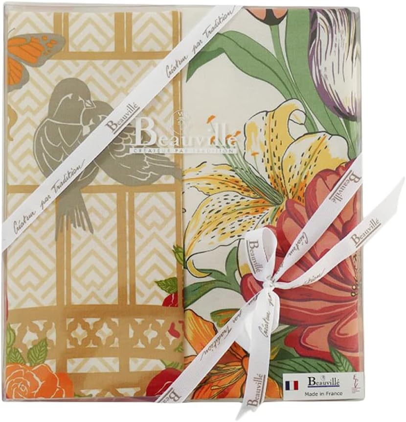 Beauvillé, Passion Gift Box of 2 Luxury French Kitchen/Tea Towels, Silk Screen Printed