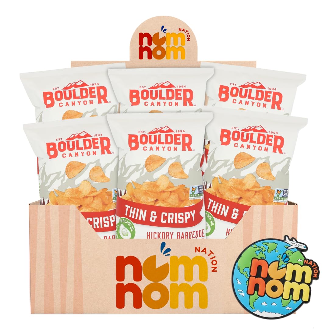 Chips Thin Crsp Hkry Bbq – 6 oz Bags – Pack of 6 – Potato Chips Snack for Lunch – Made Good with Organic Potatoes and Avocado – Alternative to Lays Potato Chips and Late July Chips with a Random Item – 7 Items