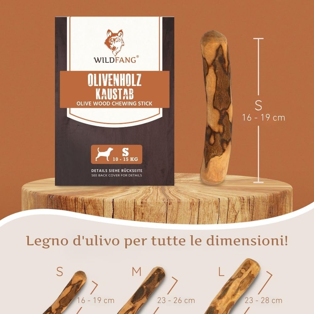 Wildfang® Bastone da Masticare in Legno d'Olivo per Cani - Giocattolo Naturale per Cuccioli, Teething Toy, Ossa in Legno per Cani, Chew Stick Resistente, Giocattolo per Tutti i - Set of 3 (Small)