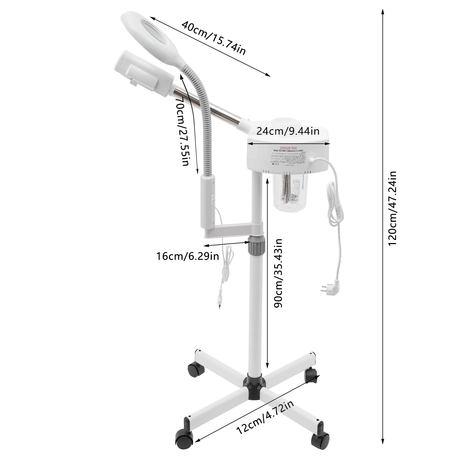 Vaporizzatore facciale 2 in 1 combinazione, vaporizzatore di ozono, salone, spa, lente d'ingrandimento, umidificatore con lente d'ingrandimento a LED, per clinica di bellezza, spa estetica medica