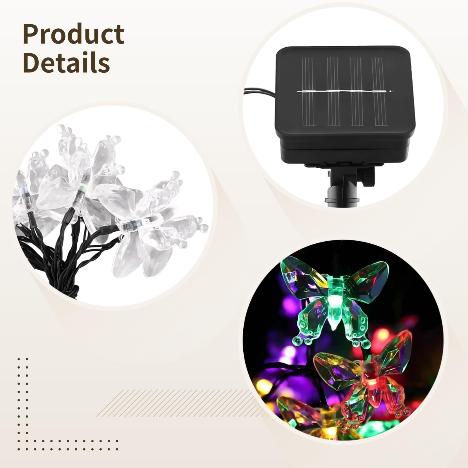 100 diod LED, solarne łańcuchy świetlne, 12 m, zewnętrzne łańcuchy świetlne, zasilane bateriami, wodoodporne IP65, ciepłe, żółte światło