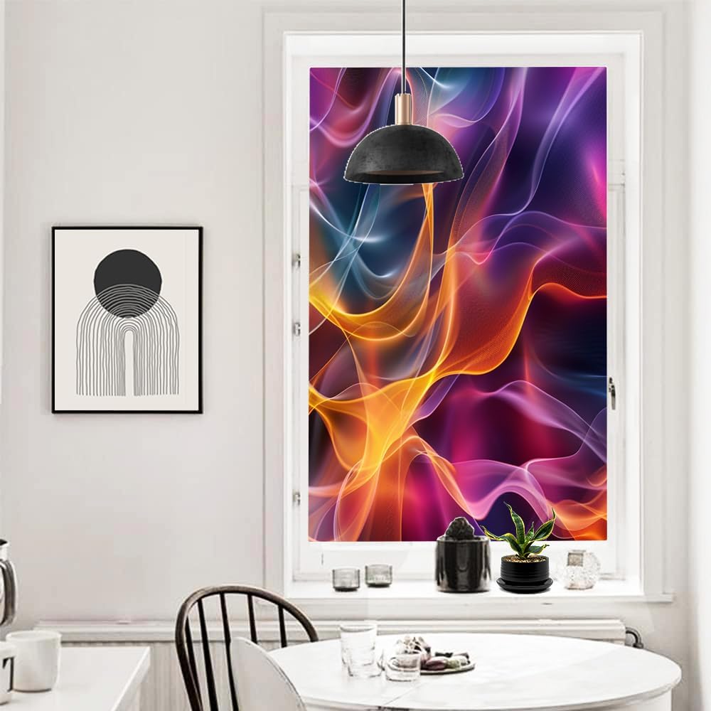 Abstract Line Textures Stained Glass Window Stickers Colorful Waves Picture Privacy Window Film Glass Door Covering Self-Adhesive Decals for Bathroom Kitchen 27.6Wx39.4L inch