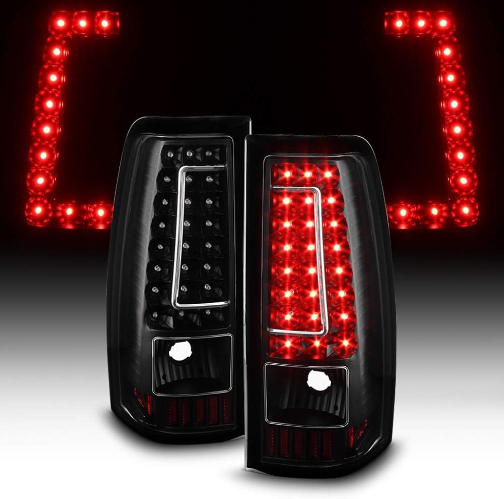 ACANII - For 2003-2006 Chevy Silverado 1500 2500HD 3500HD Black Housing [C-Strip] LED Tail Lights Brake Lamps Left+Right