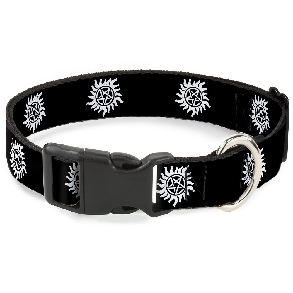 Collar de plástico Buckle Down Winchester Pentagram en negro y blanco para mascotas