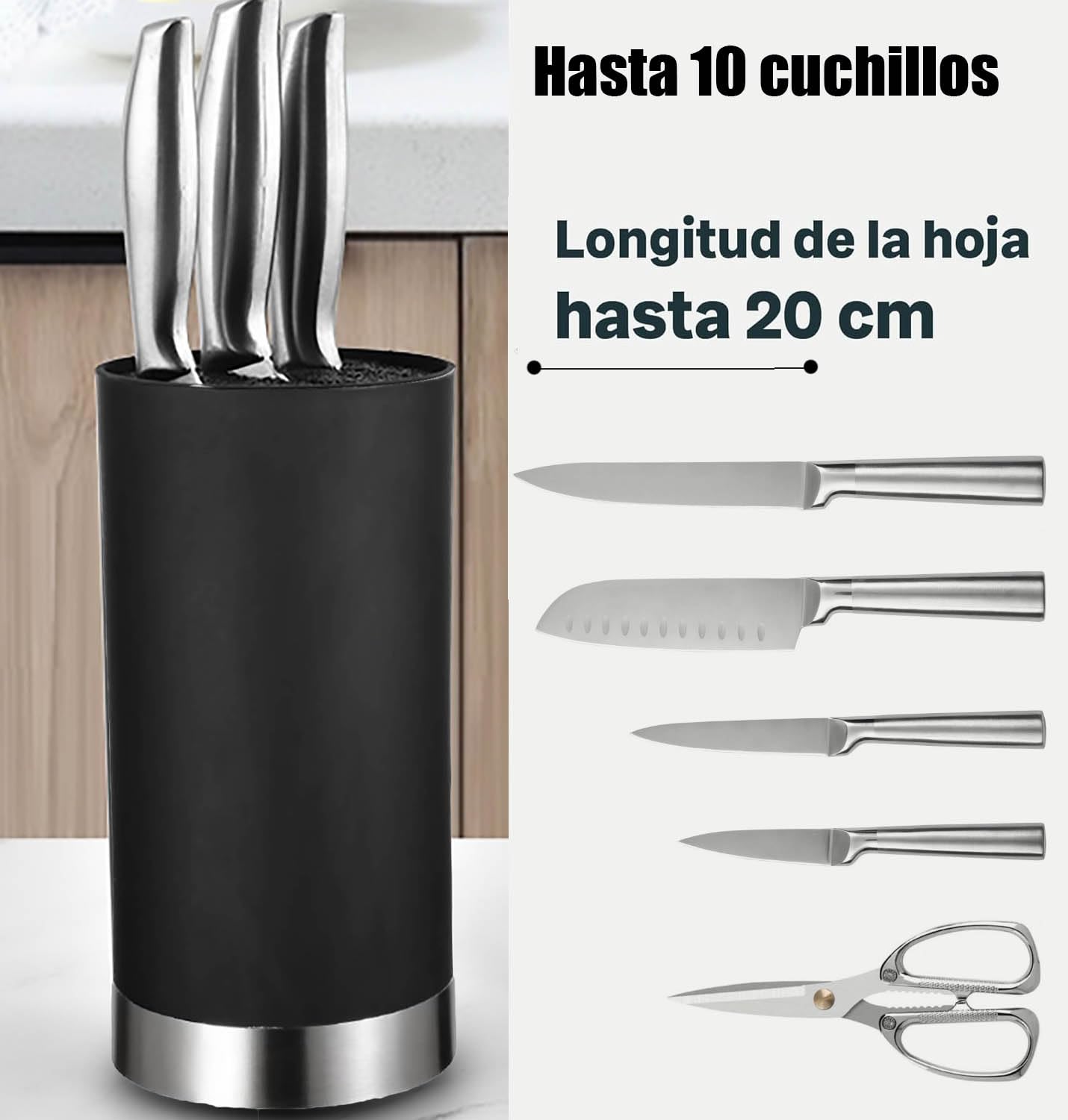 Soporte para Cuchillos Universal, Bloque para Cuchillos Vacío Fácil de Limpiar,Cuchillero de Cocina Compacto y Moderno, Apto para Todo Tipo de Cuchillos (Negro)