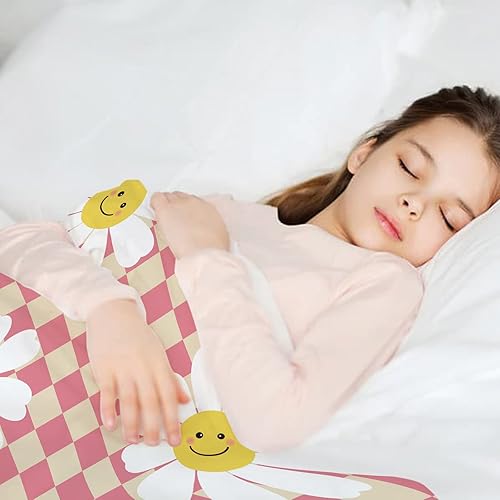 Miniatura 7 de Manta de margaritas con patrón de cuadrícula de ajedrez, suave y acogedora manta de franela de vellón de margaritas, regalos para mujeres adultas,