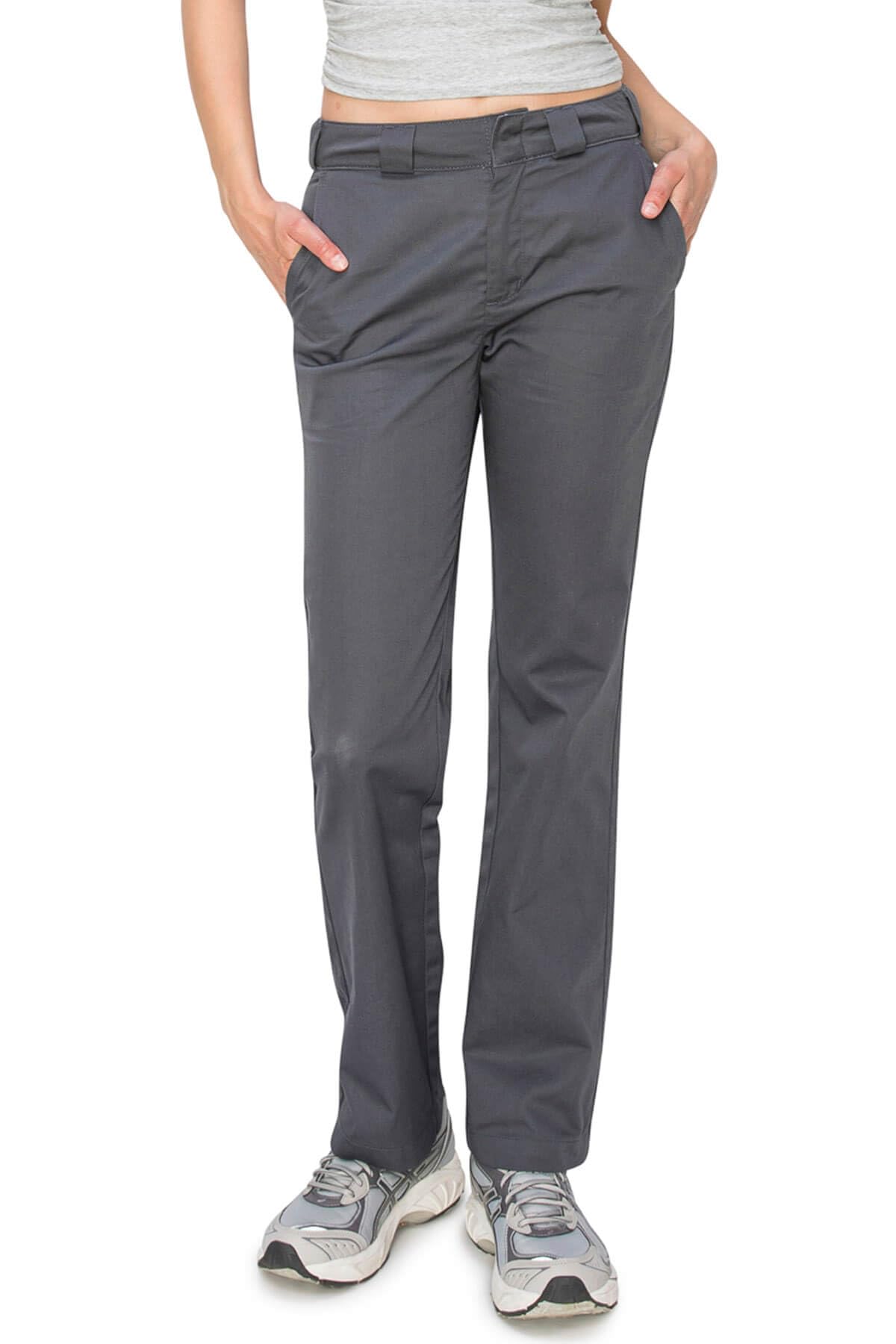 KHAKI BLUE Womens Work Pants High Rise Straight Leg Casual Trousers with Pockets