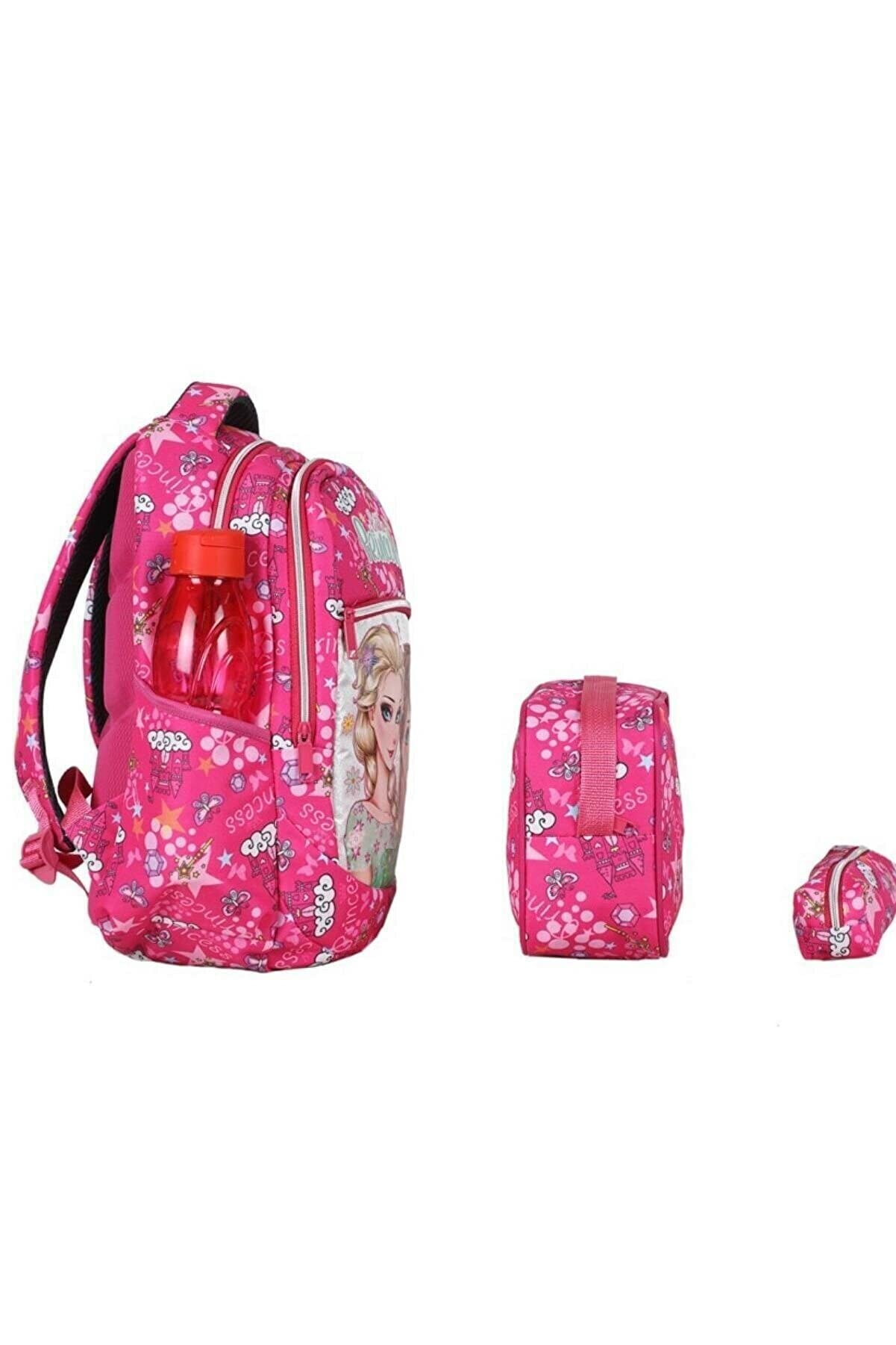 TahTicMer Okul Çantası ilkokul Beslenme çantalı Kalemlikli 3lü Set Prenses Sırt Çanta Pembe