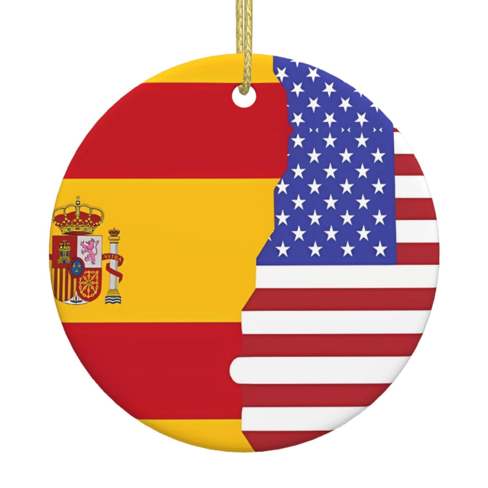 American Spain Flag Printed Christmas Tree Ceramic Ornaments Holiday Decoration Christmas Unique Pendant for Christmas Party