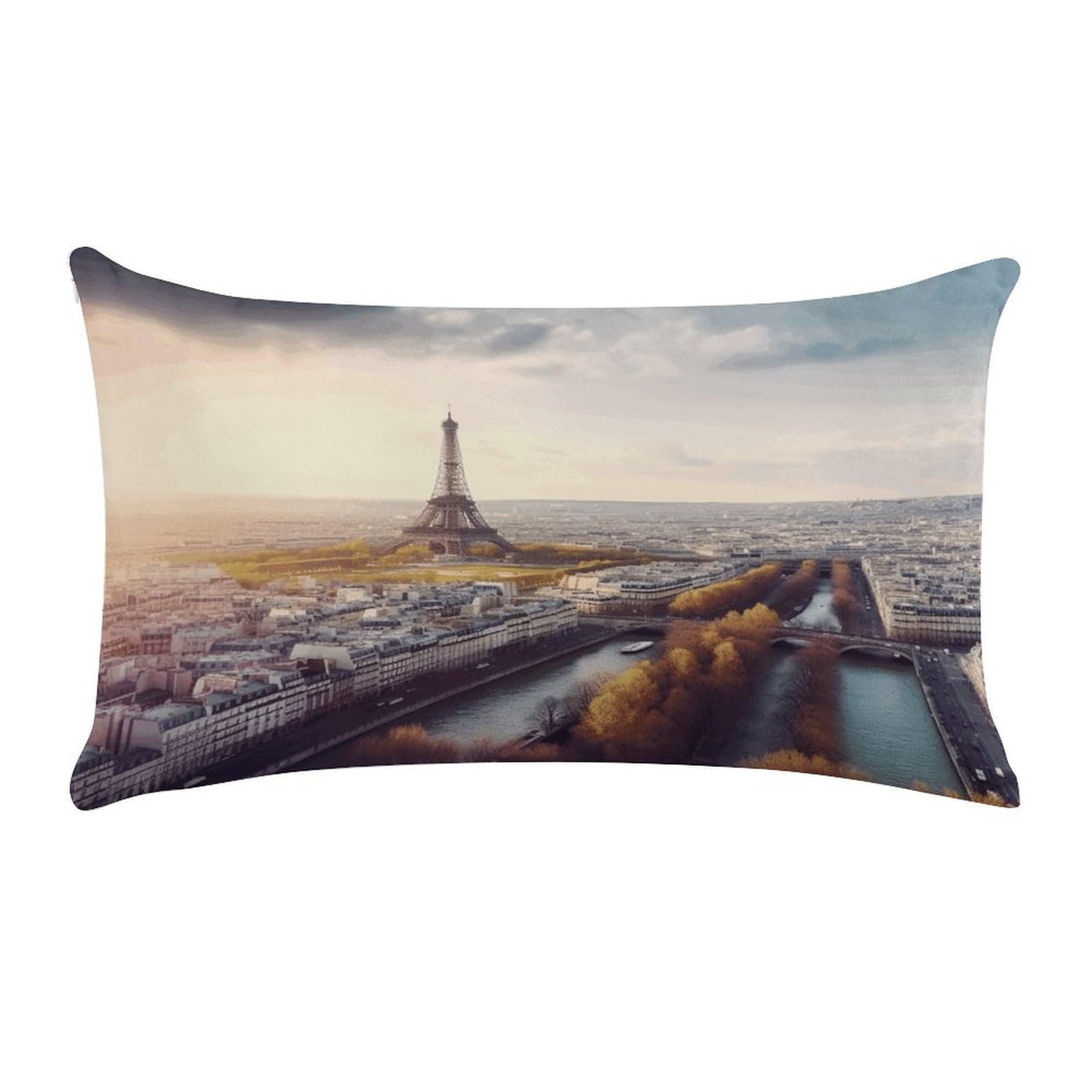VstaDank Aerial View of Paris Cityscape Throw Pillow Covers Rectangular Cushion Case Short Plush Pillowcase with Zipper Luxury Cozy Lumbar Pillows Shells Decorative Pillow Shams 12 X 20 Inch