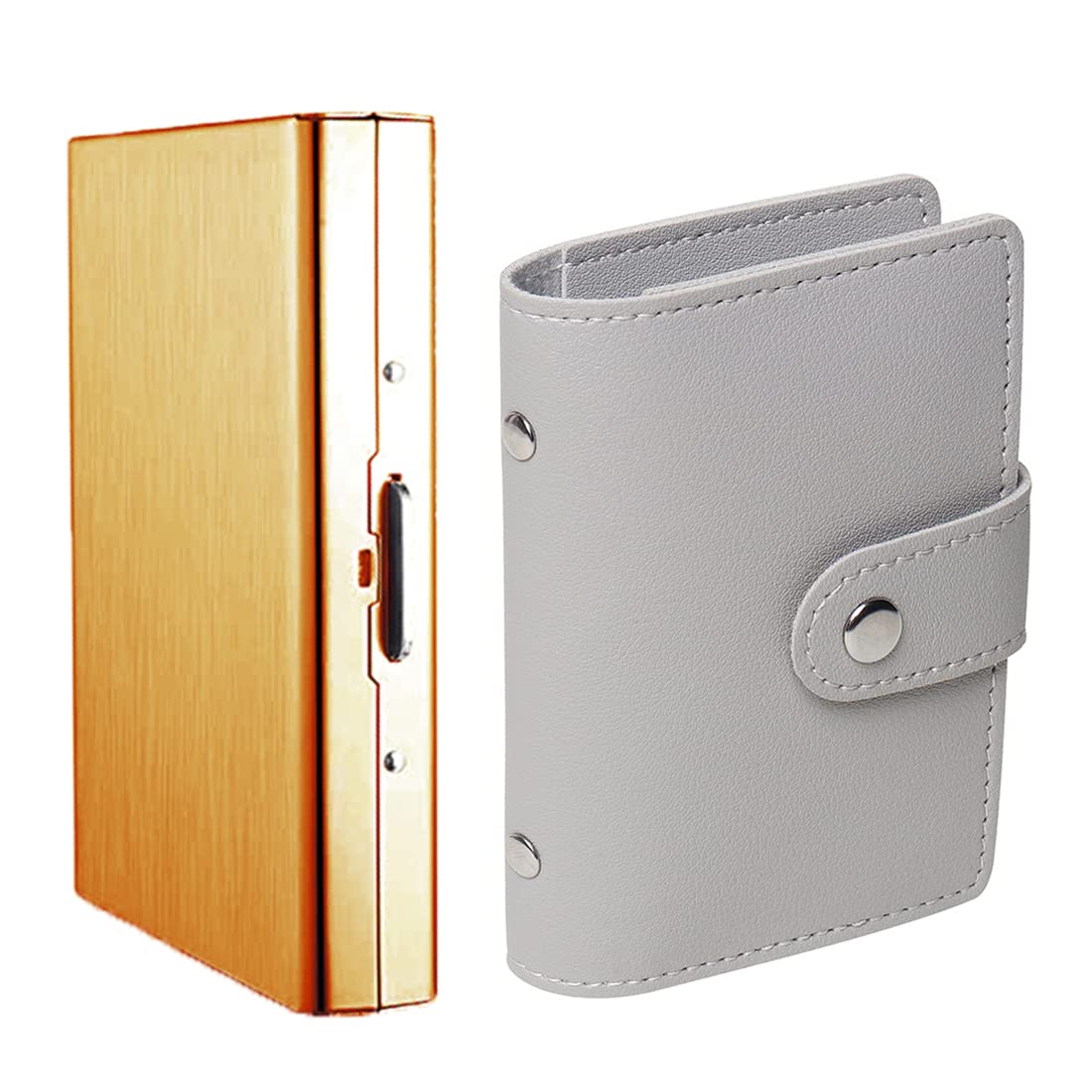 8 Slot Rosegold Metal with PVC Grey PU Leather RFID Blocking (Unisex) Card Holder (Combo of 2)-image-37