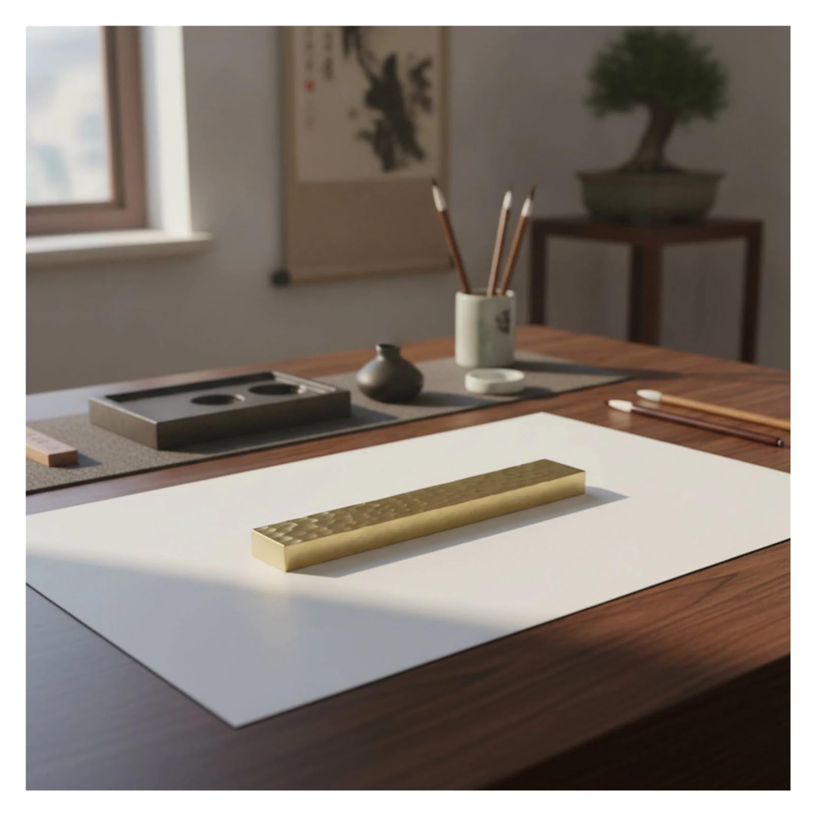 Peso for Calligrafia Lucido Con Righello Fermacarte In Ottone | Fermacarte for calligrafia Cancelleria brillante decorativa for calligrafi(Small - Single)