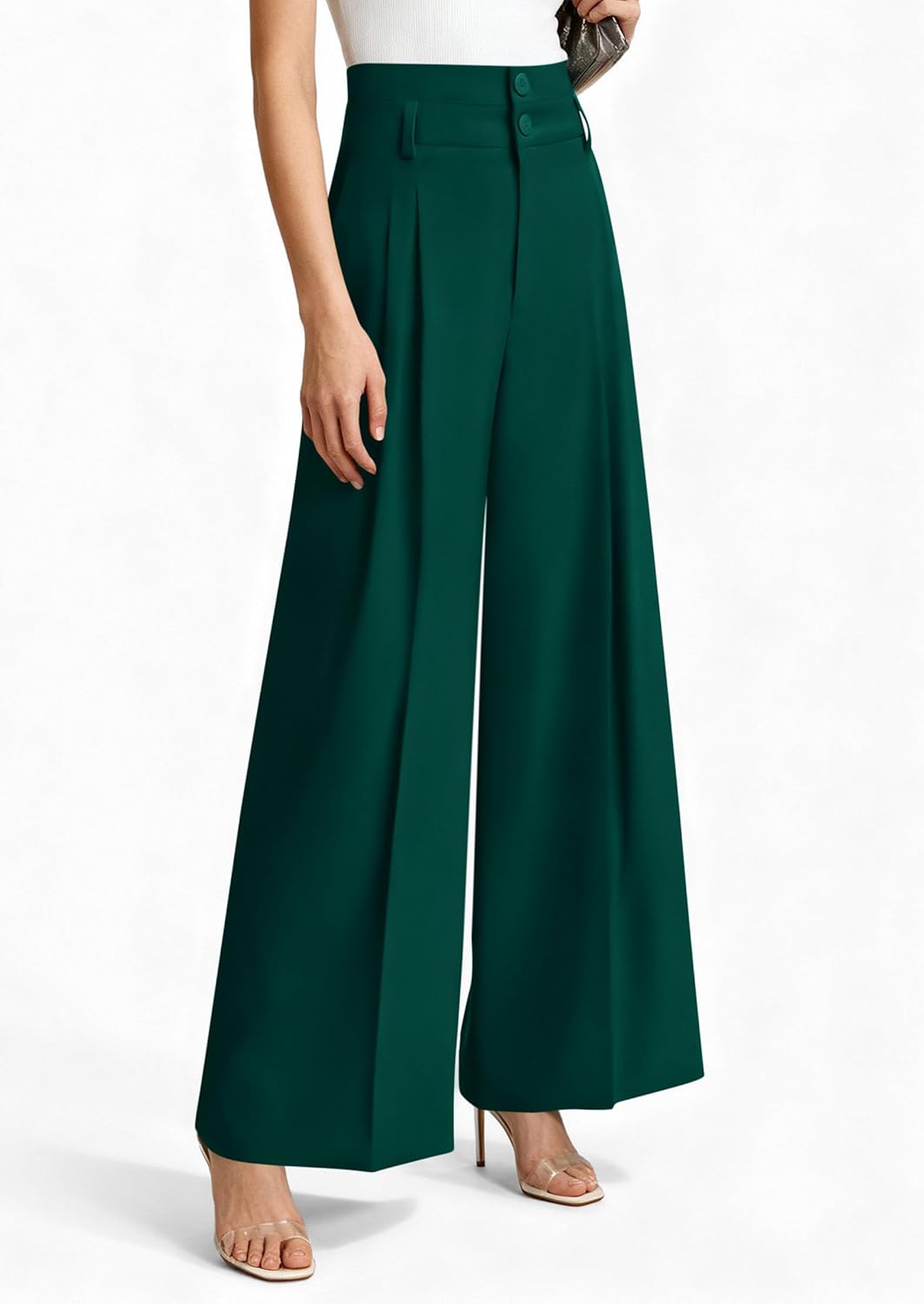 PRETTYGARDEN Womens Spring Wide Leg Palazzo Pants 2026 Trendy Loose Button High Waist Pleated Work Business Casual Trousers - Image 3