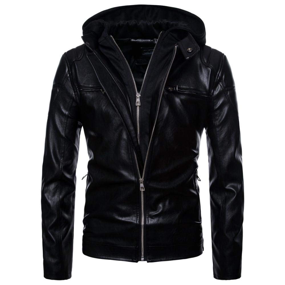 Veste imperméable en cuir moto pour homme avec capuche ajustable - 7