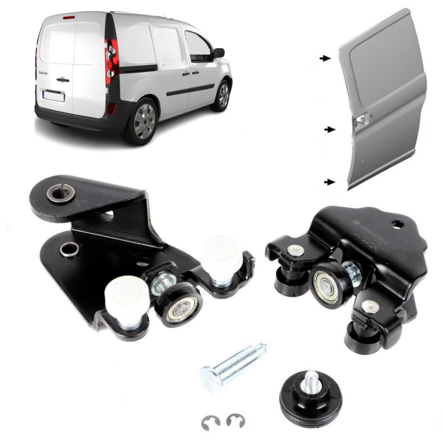 Set di 3 rulli di guida superiore, centrale e inferiore per porta laterale scorrevole compatibile per Renault Kangoo II 8200029302 8200497637 777643981R