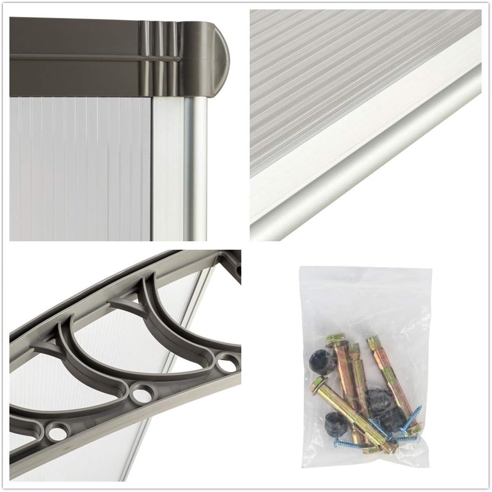 40" x 32" Polycarbonate Door Window Awning Canopy - UV & Rain Protection for Front Door, Outdoor Patio - Durable Hollow Sheet with White & Gray Bracket