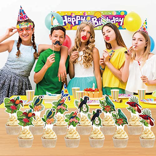 Xiliconie Tropical Birds Decorations 24Pcs Big,Tropical Birds Cupcake Topper Bird Party Decorations Luau Party Decorations For Boys Girls Kids Wedding Birthday Party Decorations(Bird) #TOP2
