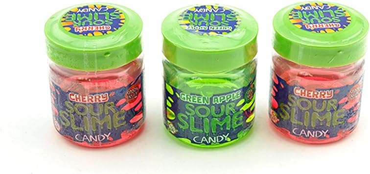 Sour Slime Liquid Candy 3 Pack Assorted Cherry and Green Apple, Spoon Inside Lid. with 2 GosuToys Stickers