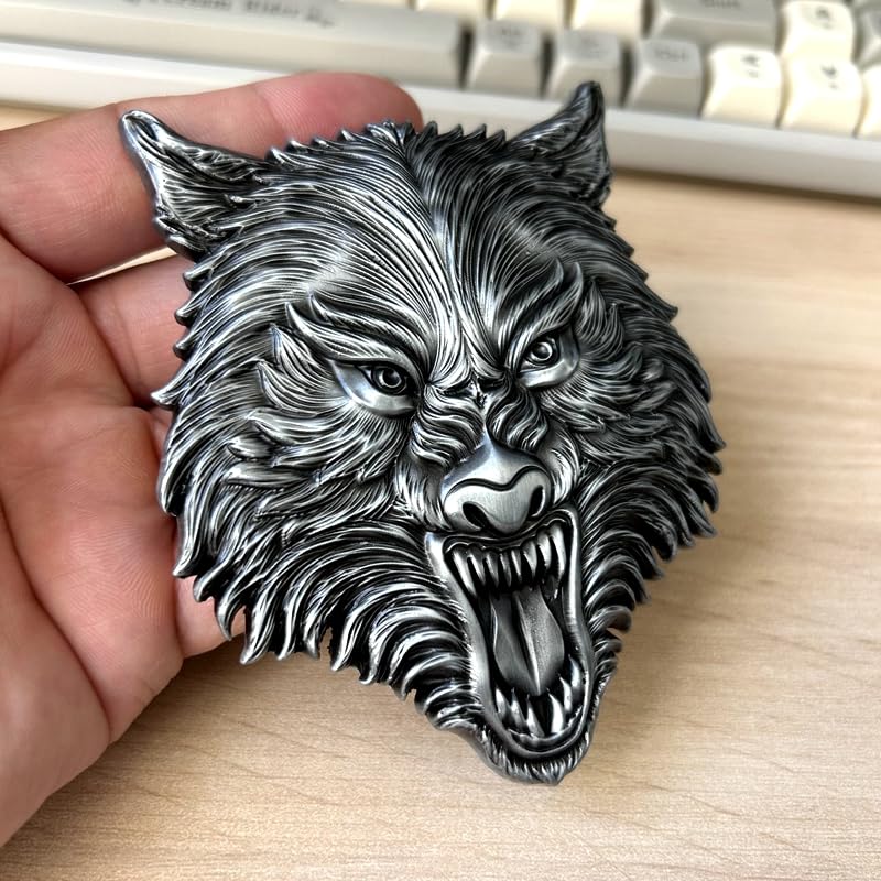 Image of Wolf Head Metal 3D car Emblem (Silver Emblem)