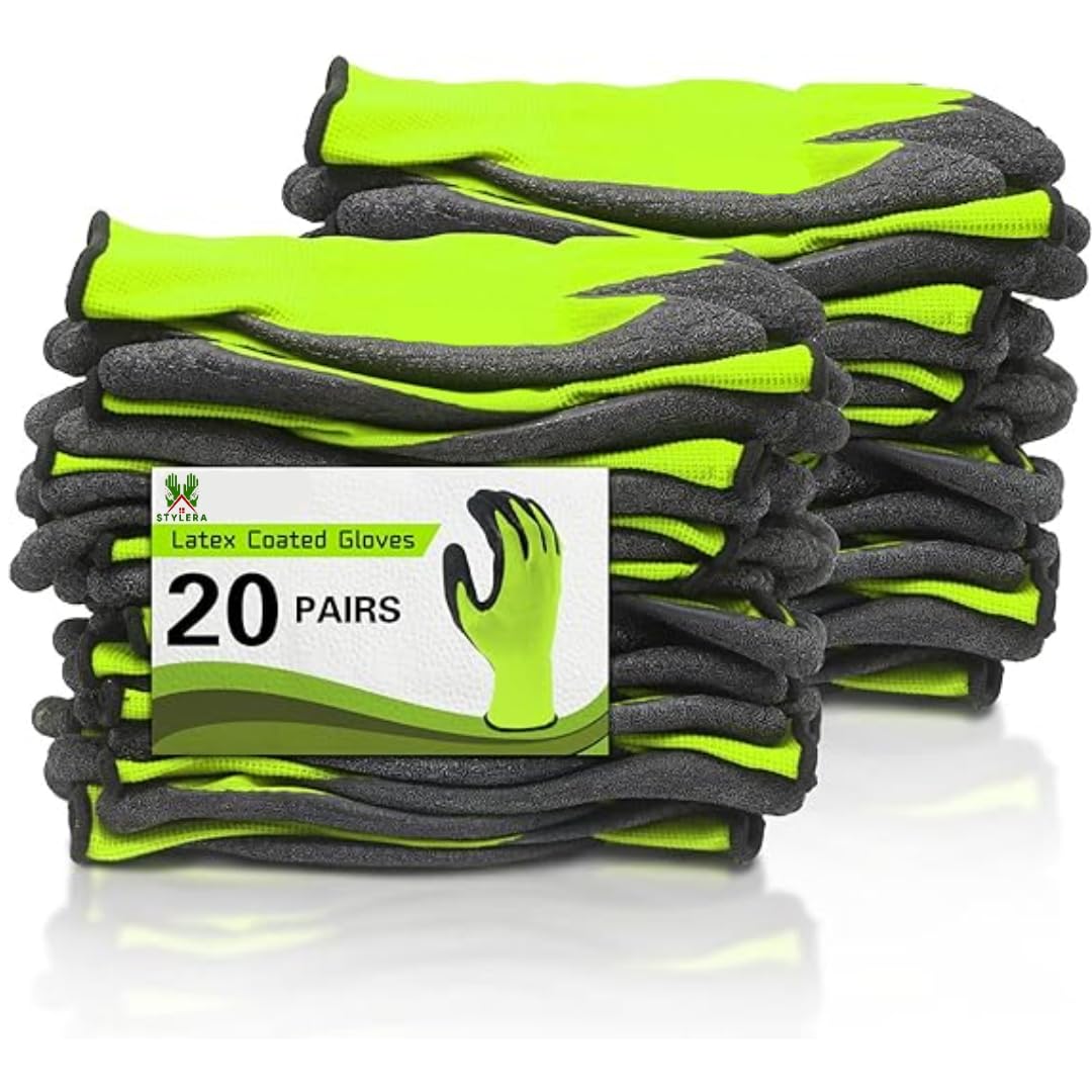 STYLERA Crinkle Latex Coated Anti Cut Heat Resistant Work Glove for Construction Industrial Kitchen Gardening Gloves For Men and Women (PACK OF 20, GREEN BLACK) (B0CLRPPMN2) Amazon Price History, Amazon Price Tracker