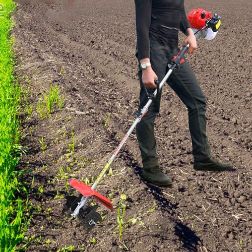 42.7CC Cordless Tiller Cultivator, 6500RPM Handheld Tiller Cultivator, 2-Stroke Single Cylinder Gasoline Engine Trimmer Tiller Cultivator, Garden Rototiller for Lawn/Gardening/Soil Cultivation