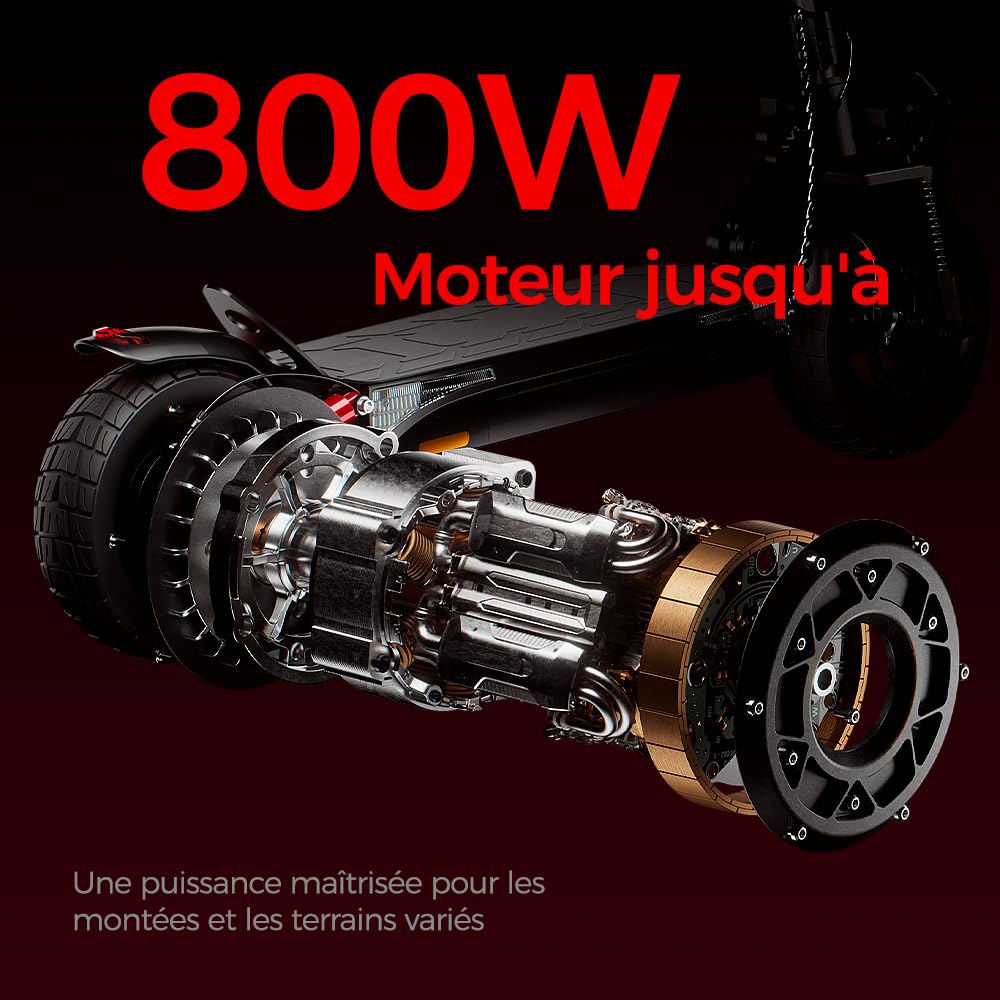 iScooter Trottinette Électrique Tout Terrain 800W,Batterie 48V 15,6Ah,Jusqu'à 50 km d'Autonomie,Pneus Tubeless Off-Road 10",Double Suspension,Clignotants,Application Bluetooth,Charge Max 150 kg