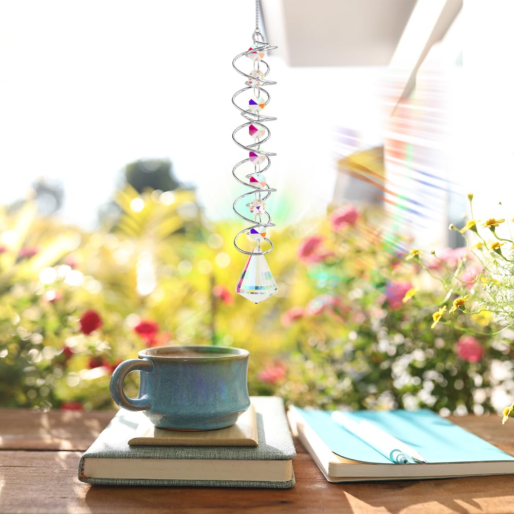 5 Pezzi 45 cm Cattura Sole in Cristallo con Doppia Spirale Scacciapensieri inCristallo Acchiappasole Cristallo da Appendere Acchiappasole diCristallo per Decorazioni Giardino,Casa,Terrazzo