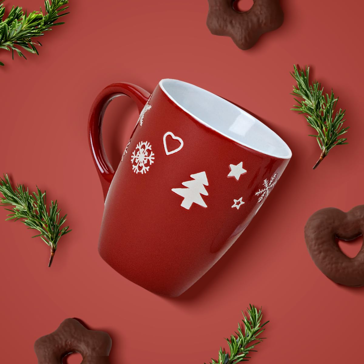 Tassen 36er Set Xmas in rot und weiß - Keramik Kaffeebecher als Weihnachtstassen in 10 cm - Klassische Kaffeetassen für Weihnachten spülmaschinenfest und mikrowellengeeignet