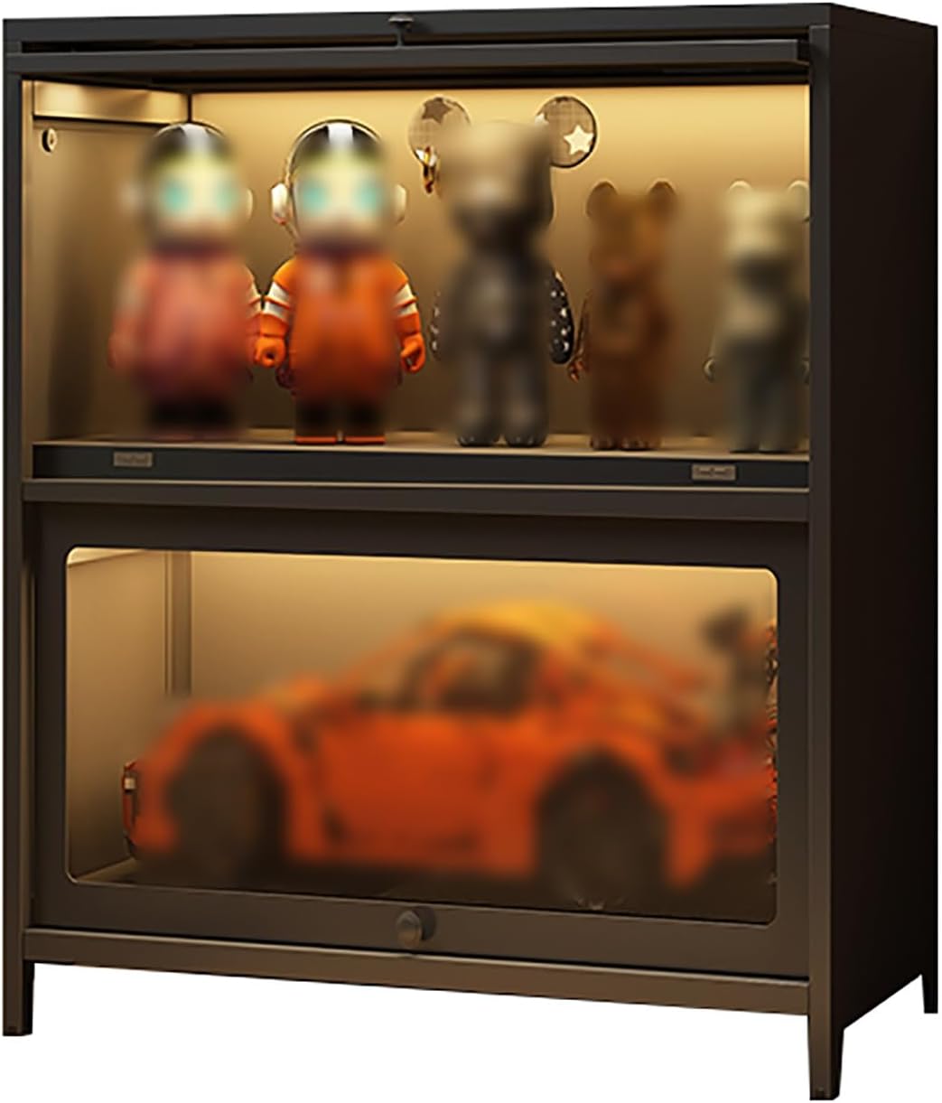 OOCCO Display Cases for Collectibles,Glass Shelf Display,Curio Cabinet,Black Floor Standing Glass Bookshelf,Trophy Case Display Cabinet,for Living Room and Study (Color : Grau, Size : 60 * 35 * 73CM)