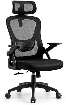 Ergonomic Desk Chair with Lumbar Support   Breathable Mesh Office Chair with Adjustable Headrest, Black