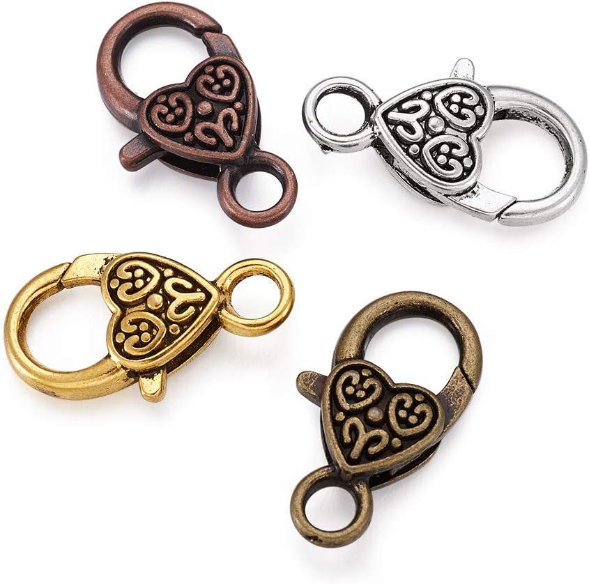 KISSITTY 40-Piece 4 Colors Tibetan Antique Large Heart Lobster Clasps 1x0.55 Inch (25.5x14mm) Jewelry Making Findings - Image 5