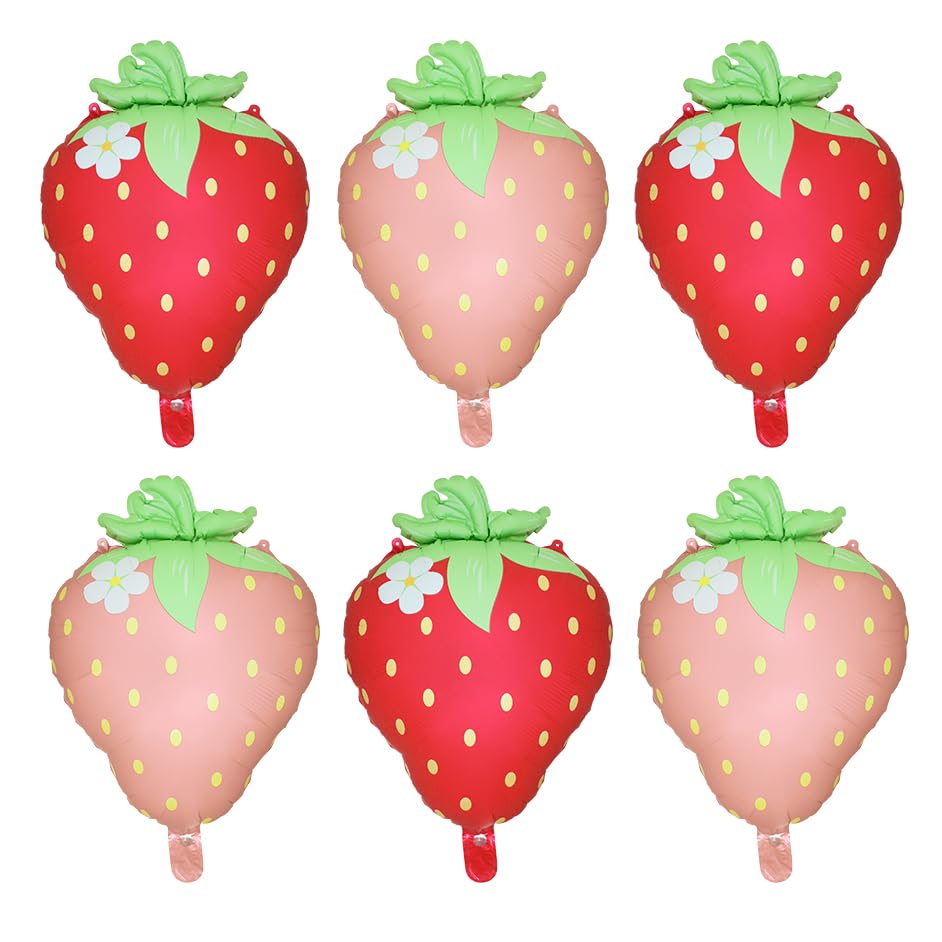 Image of Matte Red Pink Sweet Fruit Strawberry Balloons, Cartoon Cute Berry Spring Summer Theme Strawberry Balloon For Baby Shower Wedding Gender Reveal Birthday Party Decoration Supplies