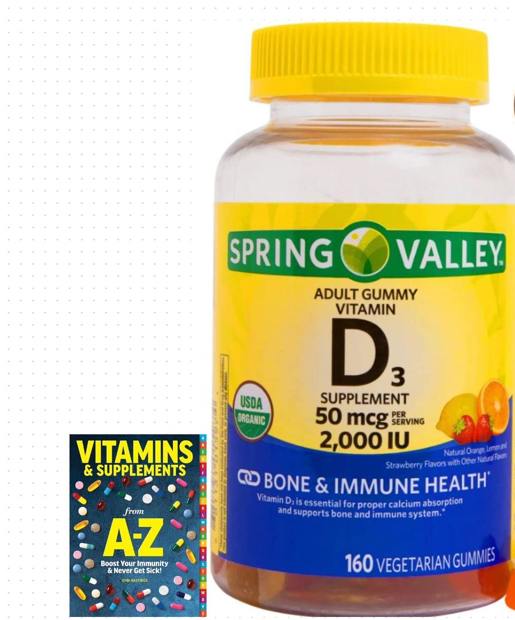 Spring Valley Vegetarian Vitamin D3 Gummies, 2000 IU, 50 mcg, 160 Ct+Better Guide Vitamins Supplements Book Free Include (Cannot Sold Separately)USDA Organic