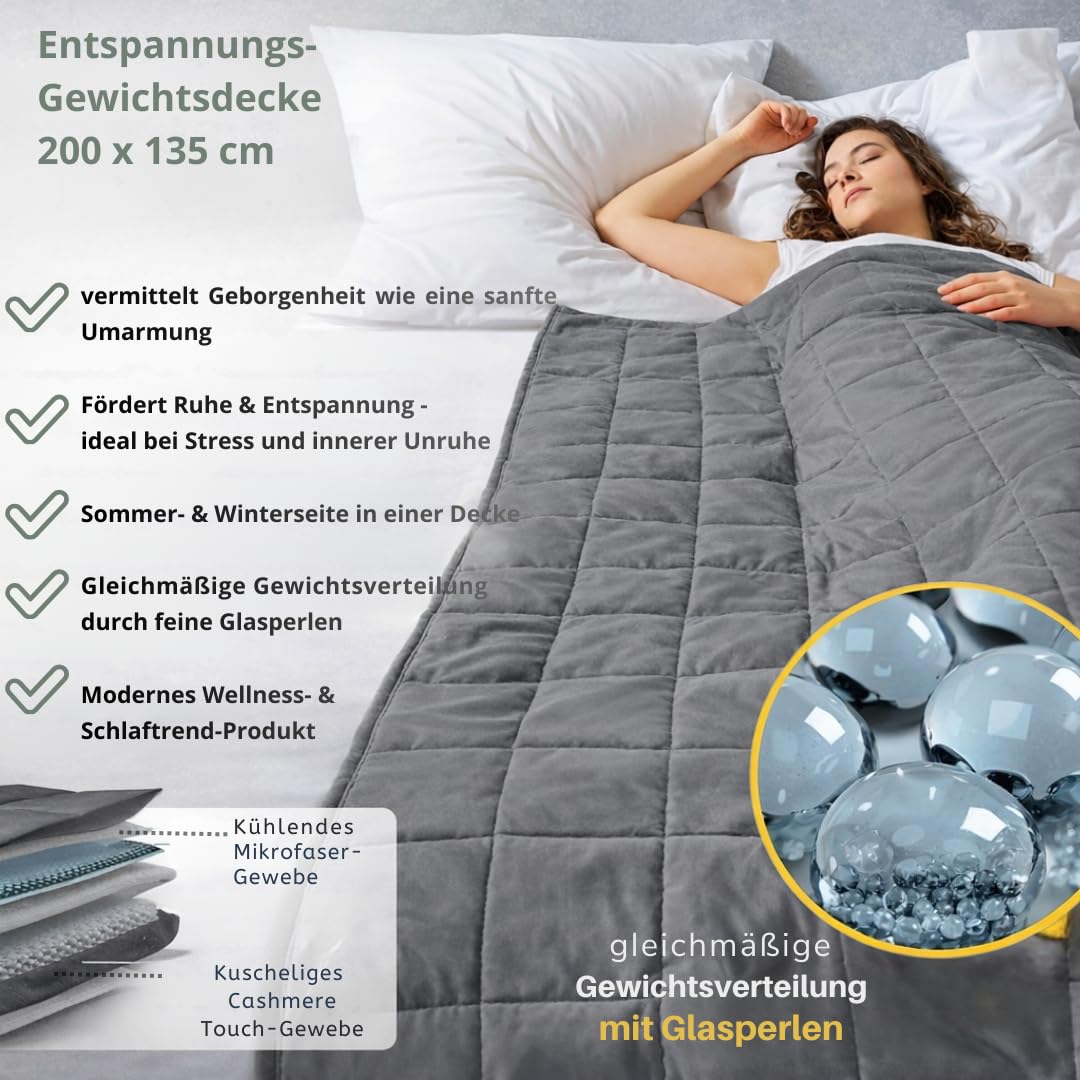 Gewichtsdecke 5kg-8kg 200x135 cm Therapie-Decke mit Glasperlen Oeko-TEX Zertifiziert inkl. Tasche