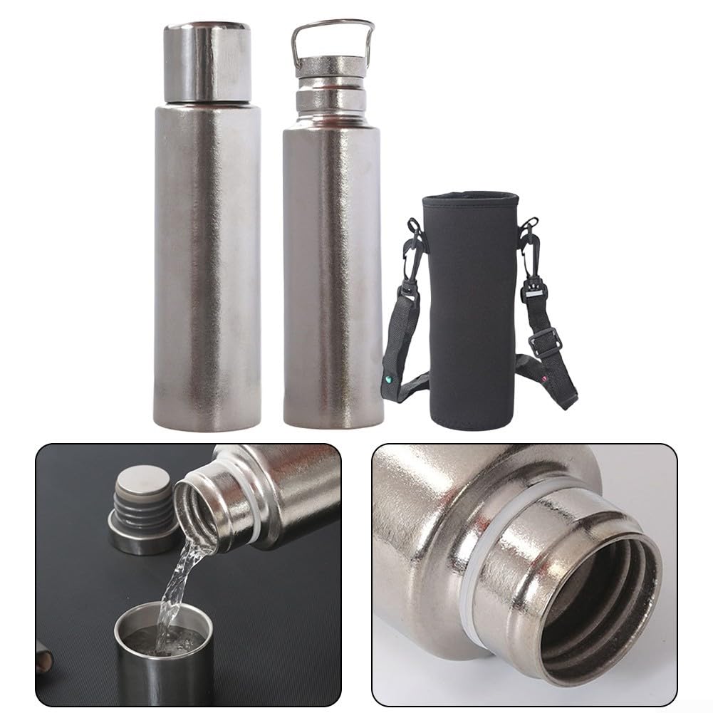Borraccia termica in titanio a doppia parete, 800 ml, con borsa per il trasporto, perfetta per uso esterno e idratazione quotidiana (stile B)