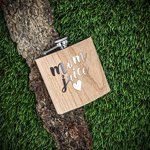 Spruchreif | Mom Gift | Mothers Day | Funny Gift For Mom | Engraved Stainless Steel Hip Flask | Wooden Flask | Alcohol Flask | Mom Juice #TOP6