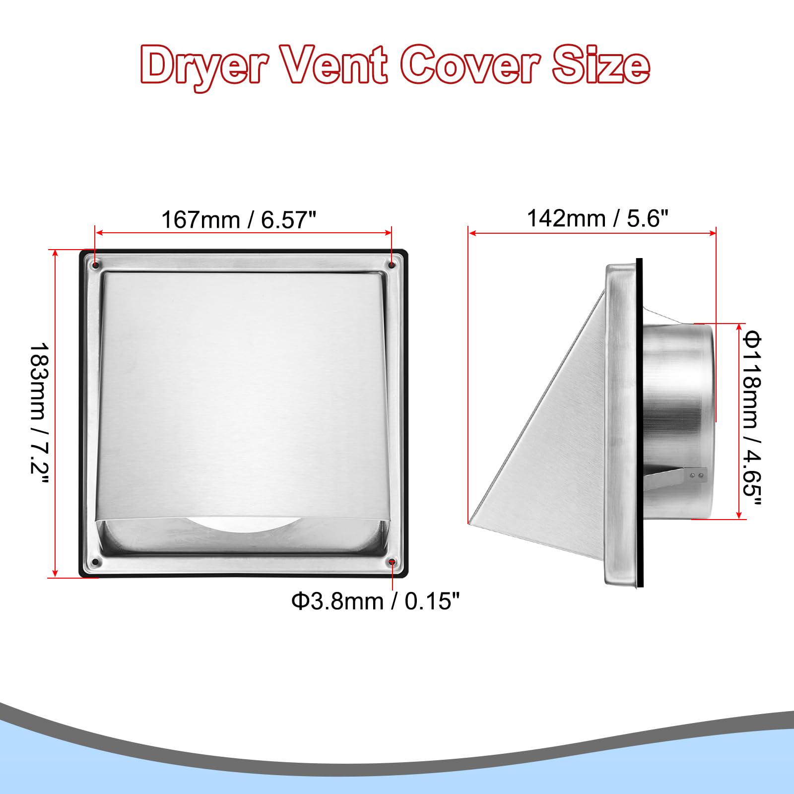 PATIKIL Dryer Vent Cover, 5 Inch, 304 Stainless Steel External Extractor Wall Vent Exhaust Hood, with Non Return Flap - Image 2