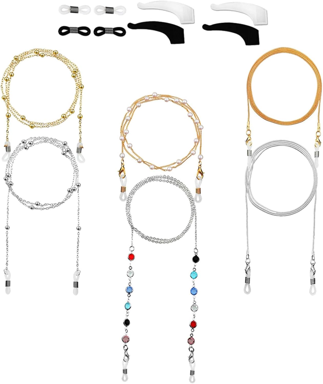 Hemoton 6pcs Delicate Beaded Eyeglasses Chains and Anti-lost Rope Set with Protective Rings Stylish Eyewear Holder for Women and Men Everyday Use