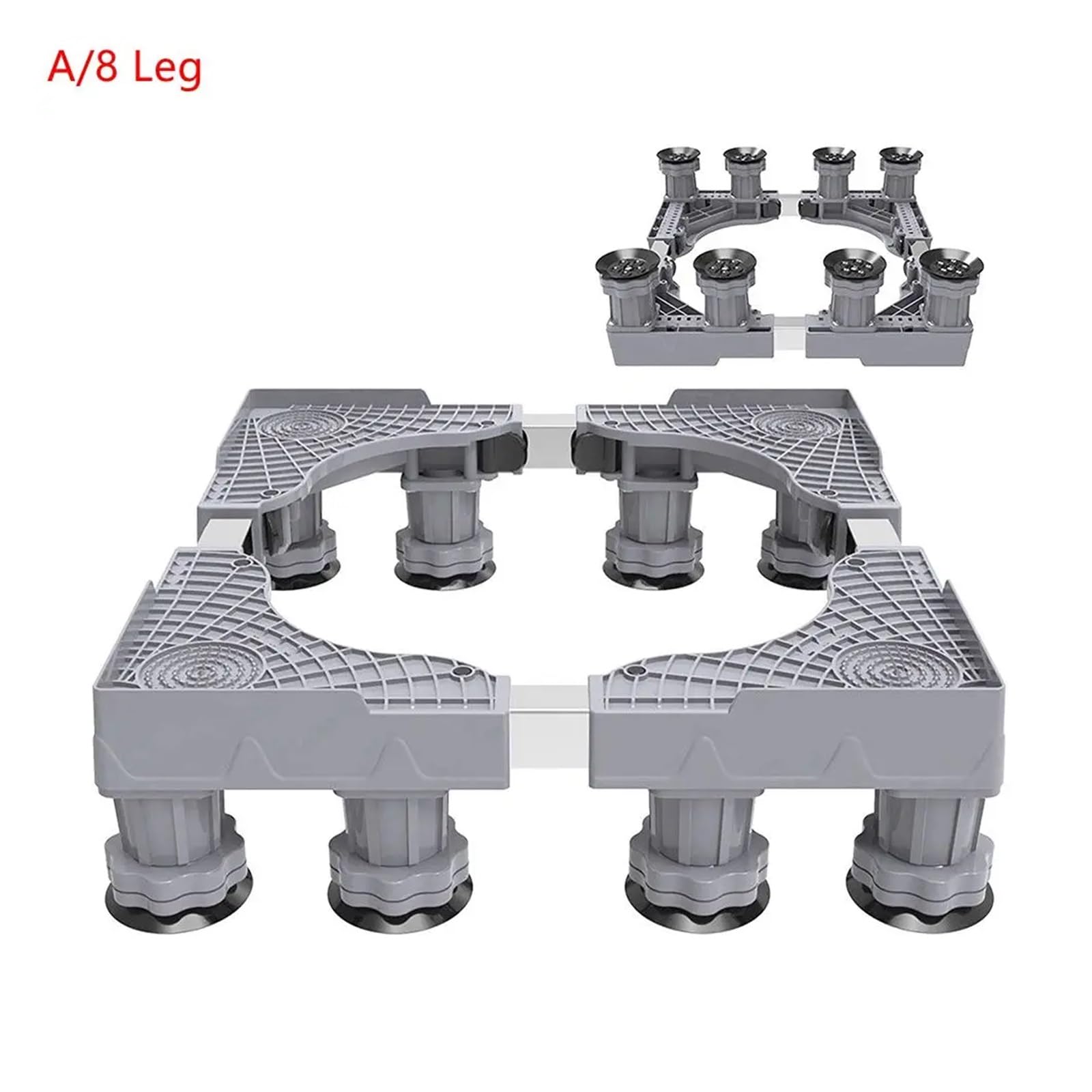 Soporte ajustable para lavadora y nevera, ruedas universales móviles para lavadora, secadora y nevera, base elevada, gris, diseño de 4 ruedas dobles.